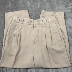 Caribbean Linen Silk Blend Pants Trousers Pleated Beige Men's 34x32 Coastal